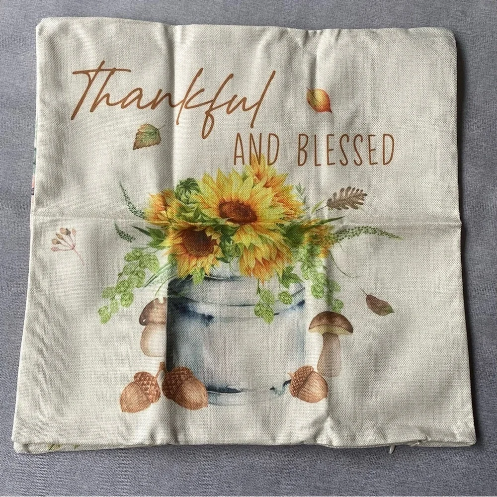 Fall Pillow Covers 18x18 Set of 4 Sunflower Pumpkin Fall Autumn Farmhouse